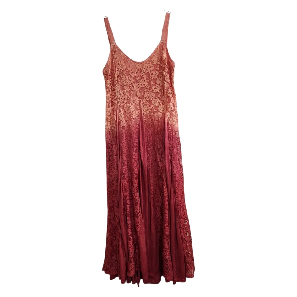 Indigo Thread Co Maxi Slip Dress Sz S NWT Peach/Burgandy Ombre Floral Lace Boho - Picture 1 of 7